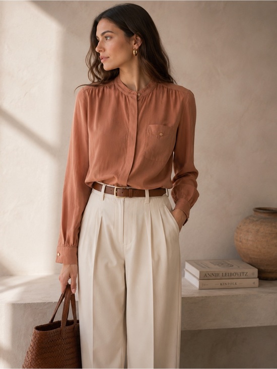 Vintage Tops - Vintage Cotton Poet Blouse • Desert Rose • Lightweight Woven Cotton • Medium
